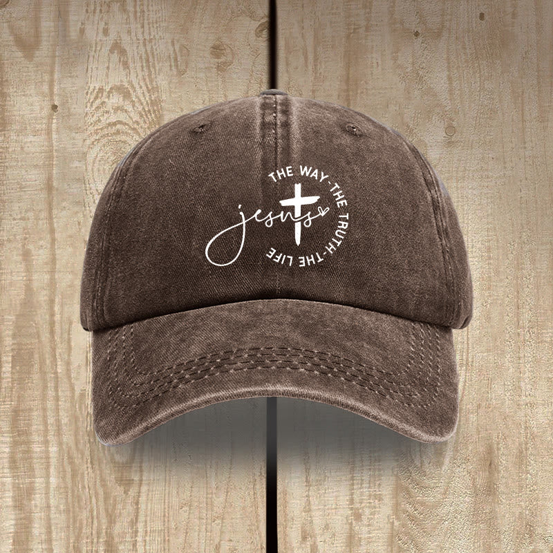 Christianartworkshop Jesus The Way The Truth The Life Cross Circle Script Washed Baseball Cap - Coffee - image 14