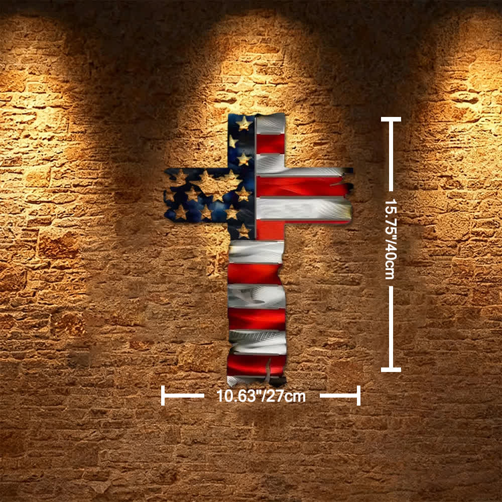Christianartworkshop Rustic American Flag Patriotic Cross Metal Wall Decor: A Symbol Of Fearless Faith - Deep Blue - 10.63''*15.75''/27*40cm - image 8