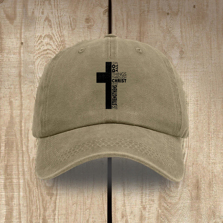 Christianartworkshop I Can Do All Things Through Christ Cross Shaped Scripture Washed Baseball Cap - Khaki - image 15