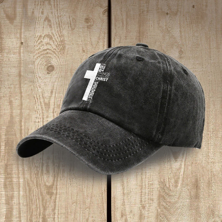 Christianartworkshop I Can Do All Things Through Christ Cross Shaped Scripture Washed Baseball Cap - image 1