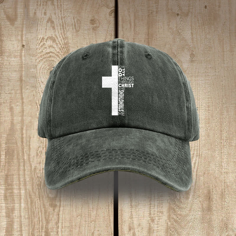 Christianartworkshop I Can Do All Things Through Christ Cross Shaped Scripture Washed Baseball Cap - Army Green - image 13