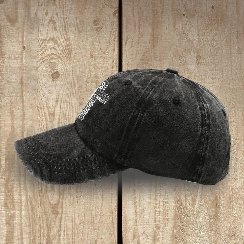 Christianartworkshop I Can Do All Things Through Christ Cross Shaped Scripture Washed Baseball Cap - image 2