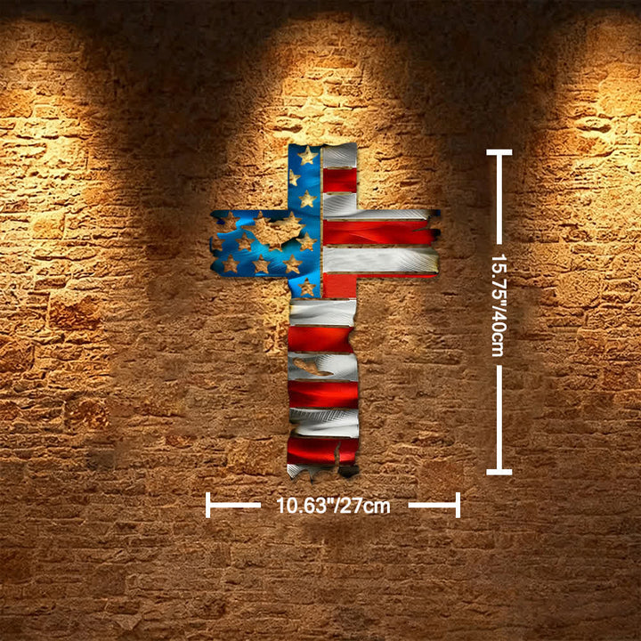 Christianartworkshop Rustic American Flag Patriotic Cross Metal Wall Decor: A Symbol Of Fearless Faith - Blue - 10.63''*15.75''/27*40cm - image 10