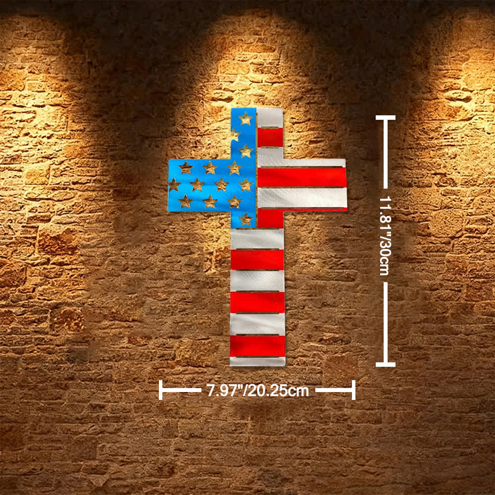 Christianartworkshop Precision-Cut American Flag Cross Metal Wall Decor: Sacred Symbolism for Home and Heart - 7.97''*11.81''/20.25*30cm - image 3
