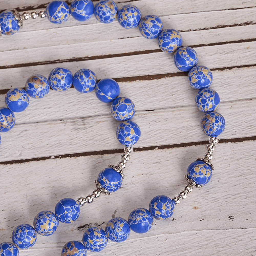 Christianartworkshop Regal Blue Emperor Stone Rosary with Holy Family & Divine Mercy Cross - image 5