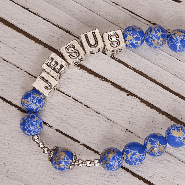 Christianartworkshop Regal Blue Emperor Stone Rosary with Holy Family & Divine Mercy Cross - image 4
