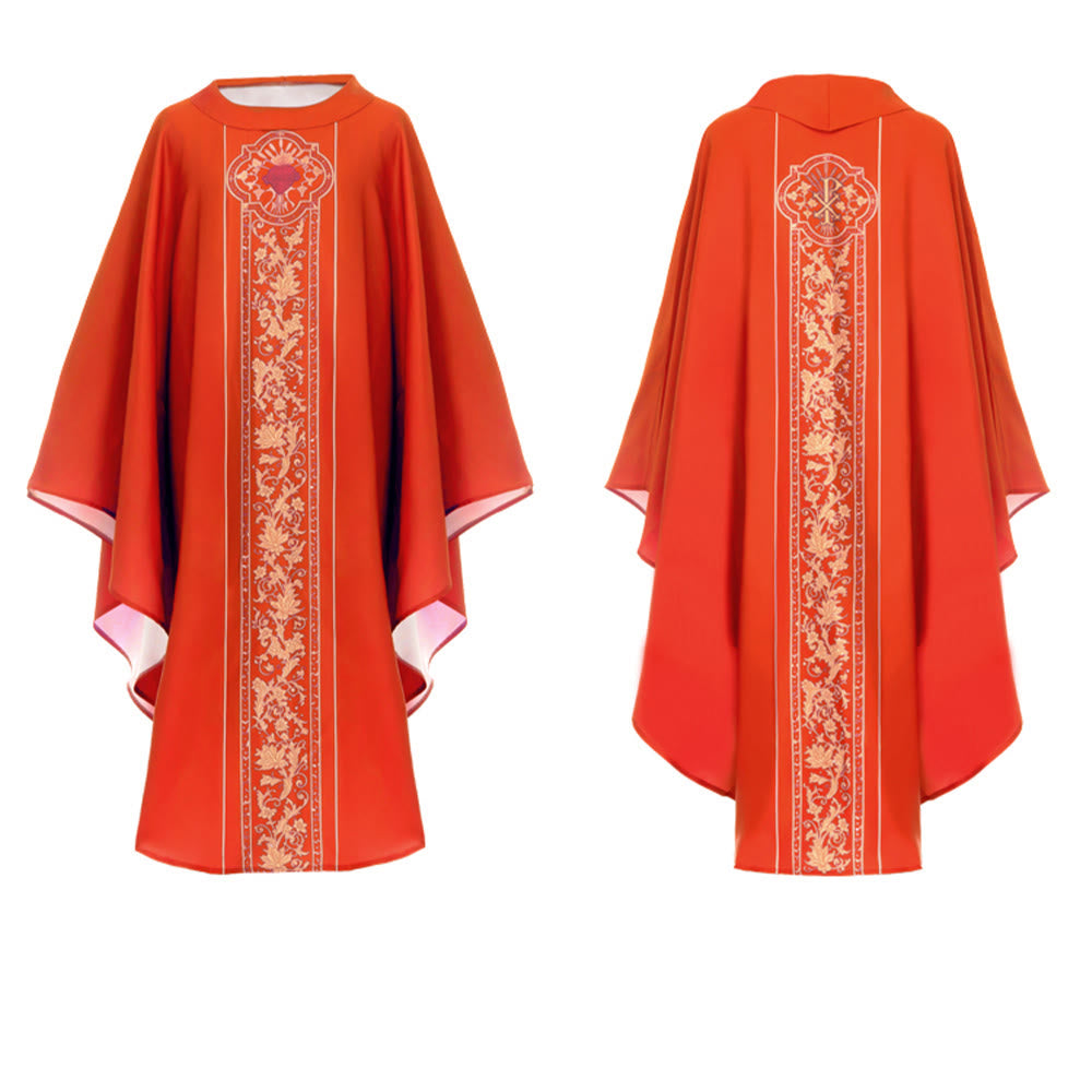 Christianartworkshop Chasuble With Sacred Heart Crest And Floral Vine Embroidery Chasuble - image 5