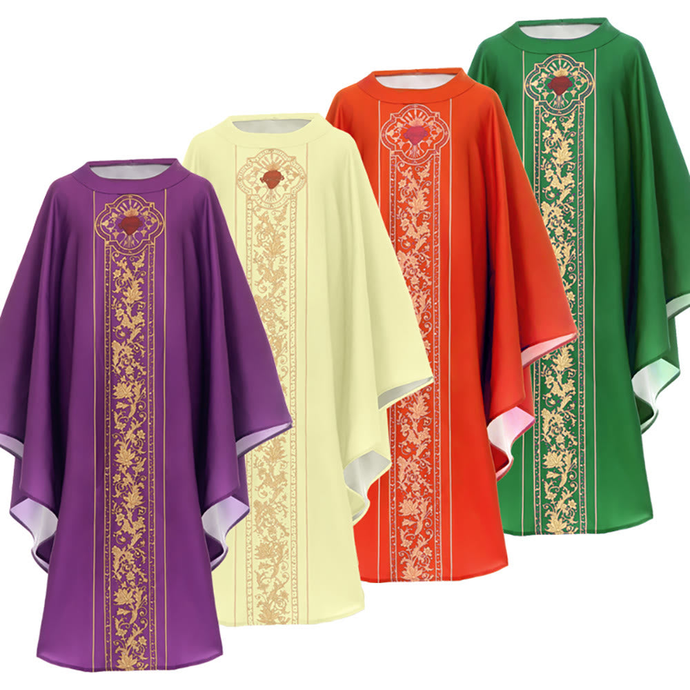 Christianartworkshop Chasuble With Sacred Heart Crest And Floral Vine Embroidery Chasuble - image 17