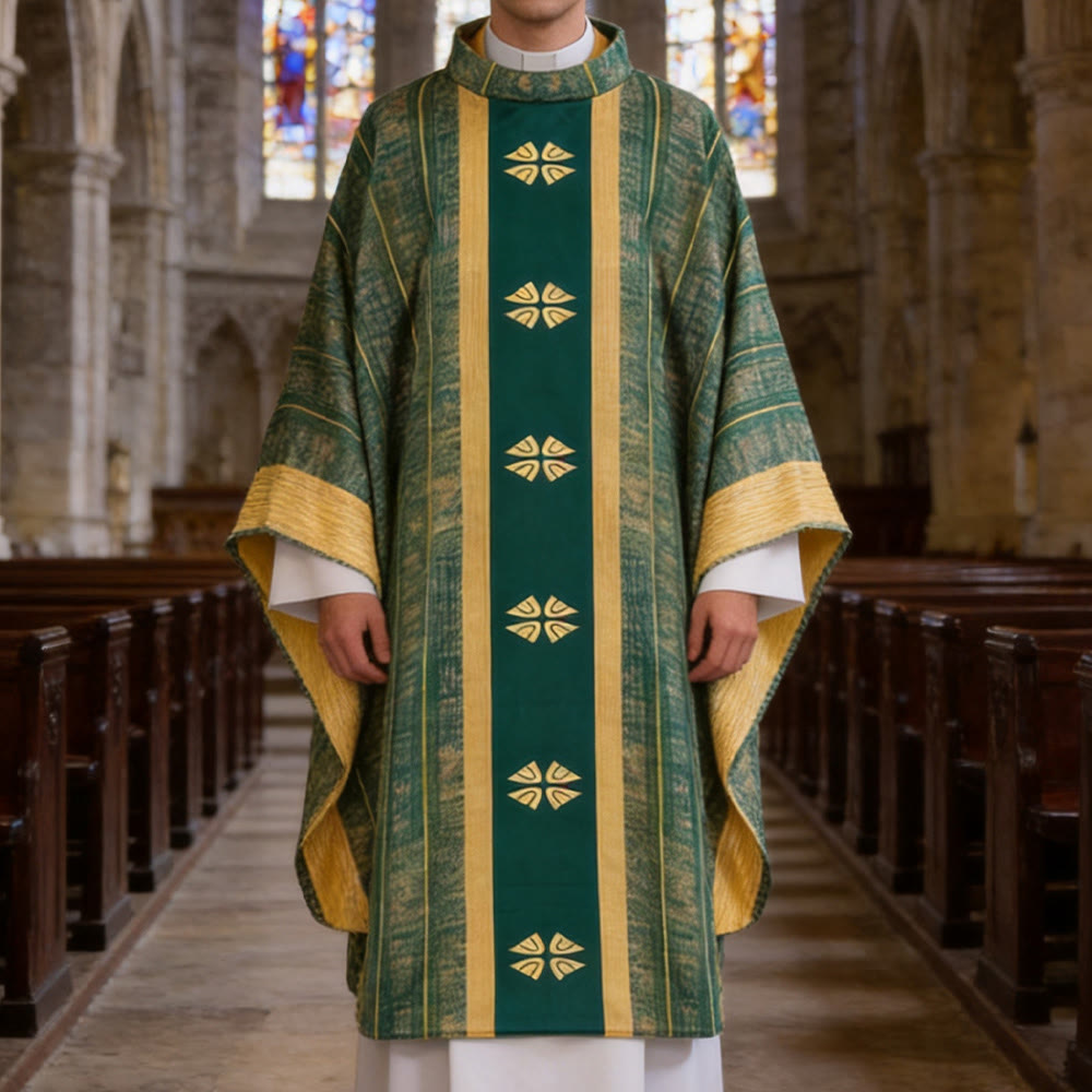 Christianartworkshop Traditional Clergy Chasuble With Central Panel And Floral Motifs Chasuble - Green - One Size FIts Most - image 9