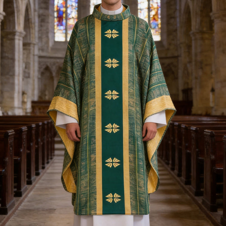 Christianartworkshop Traditional Clergy Chasuble With Central Panel And Floral Motifs Chasuble - Green - One Size FIts Most - image 9