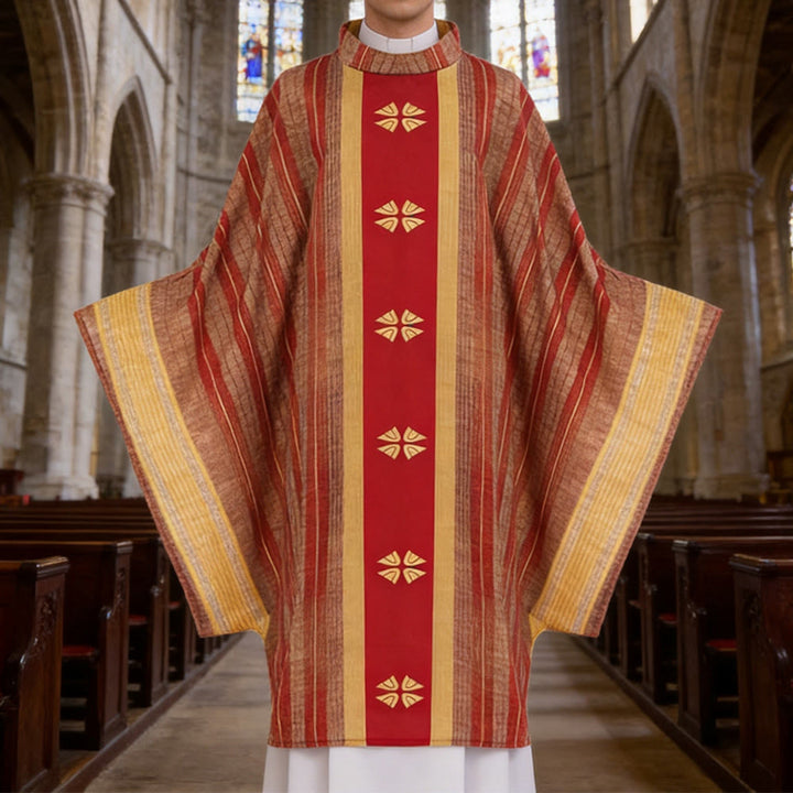 Christianartworkshop Traditional Clergy Chasuble With Central Panel And Floral Motifs Chasuble - Red - One Size FIts Most - image 3