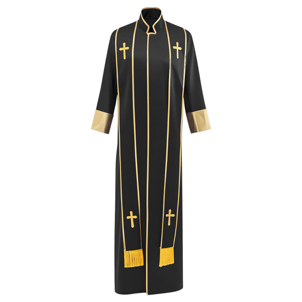 Christianartworkshop Traditional Pastor Robe With Vertical Cross Accents And Sleeve Trim Clergy Robe - image 7