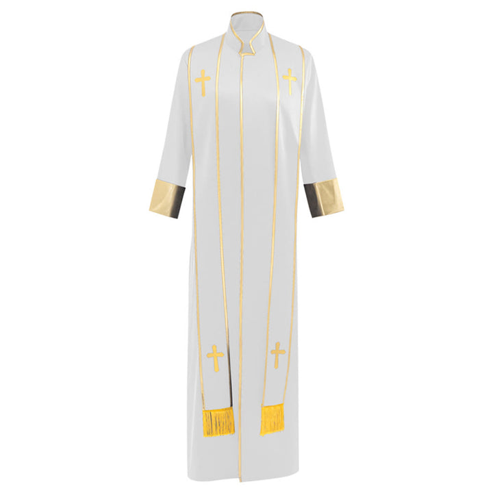 Christianartworkshop Traditional Pastor Robe With Vertical Cross Accents And Sleeve Trim Clergy Robe - White - 3XL - image 16