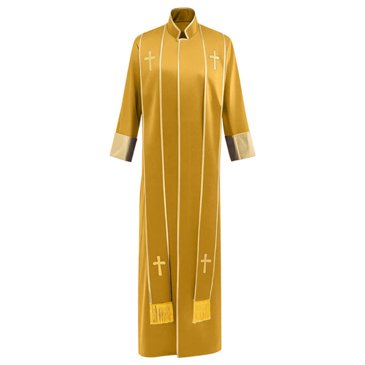 Christianartworkshop Traditional Pastor Robe With Vertical Cross Accents And Sleeve Trim Clergy Robe - Yellow - 3XL - image 25