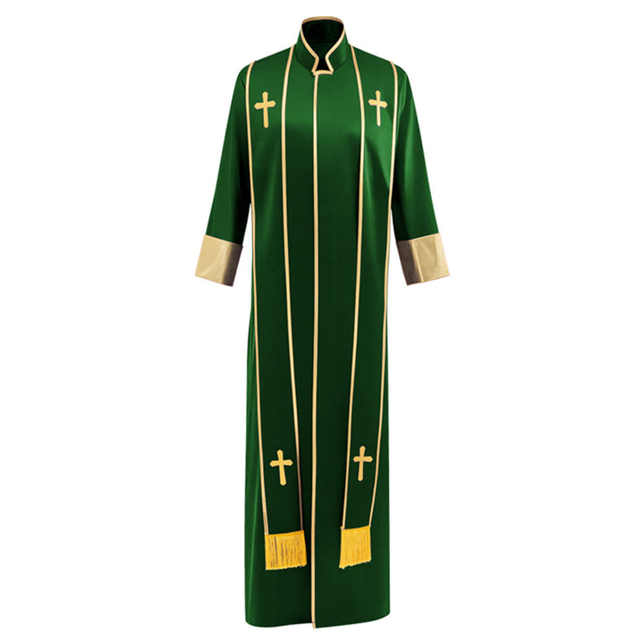 Christianartworkshop Traditional Pastor Robe With Vertical Cross Accents And Sleeve Trim Clergy Robe - Green - 3XL - image 4