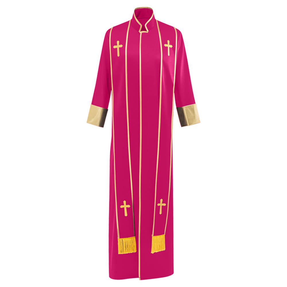Christianartworkshop Traditional Pastor Robe With Vertical Cross Accents And Sleeve Trim Clergy Robe - Rose - 3XL - image 10
