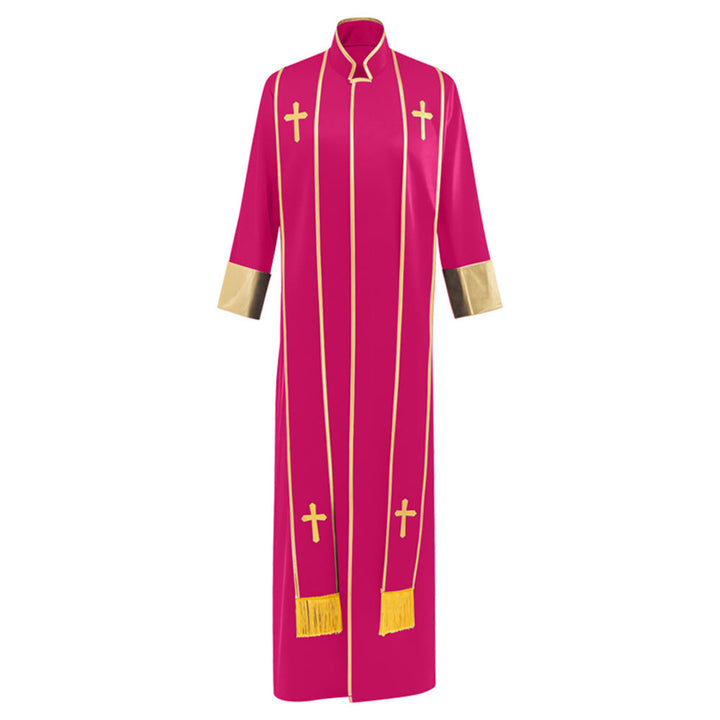 Christianartworkshop Traditional Pastor Robe With Vertical Cross Accents And Sleeve Trim Clergy Robe - Rose - 3XL - image 10
