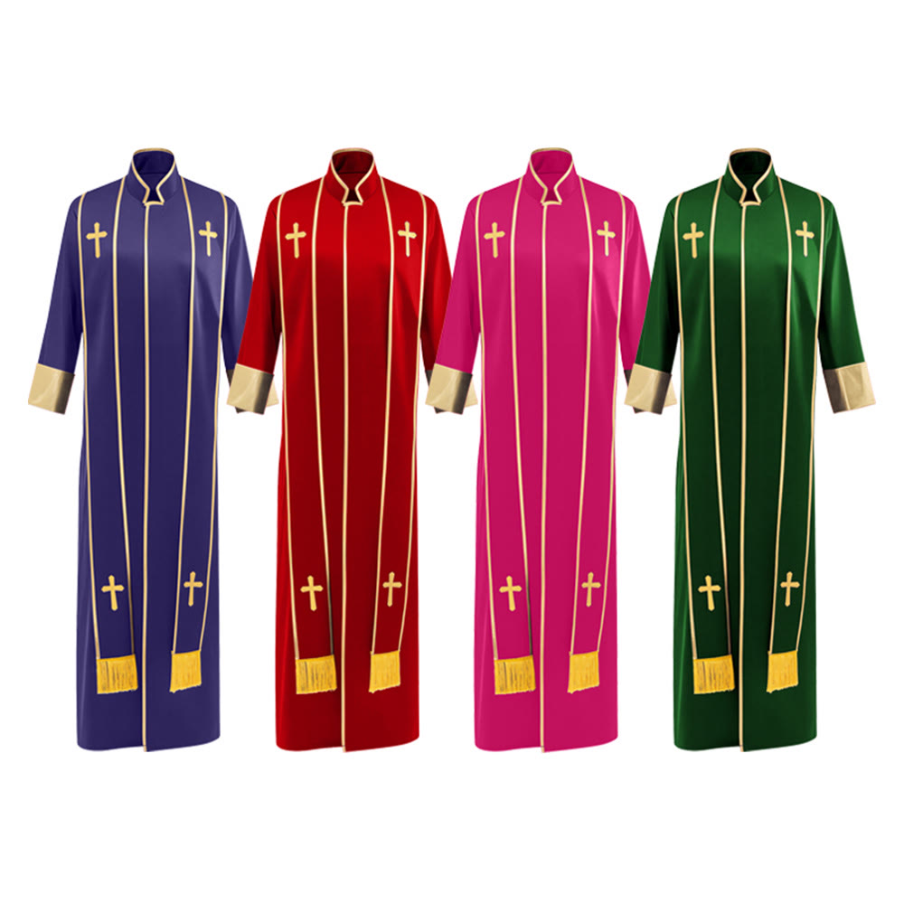 Christianartworkshop Traditional Pastor Robe With Vertical Cross Accents And Sleeve Trim Clergy Robe - image 31