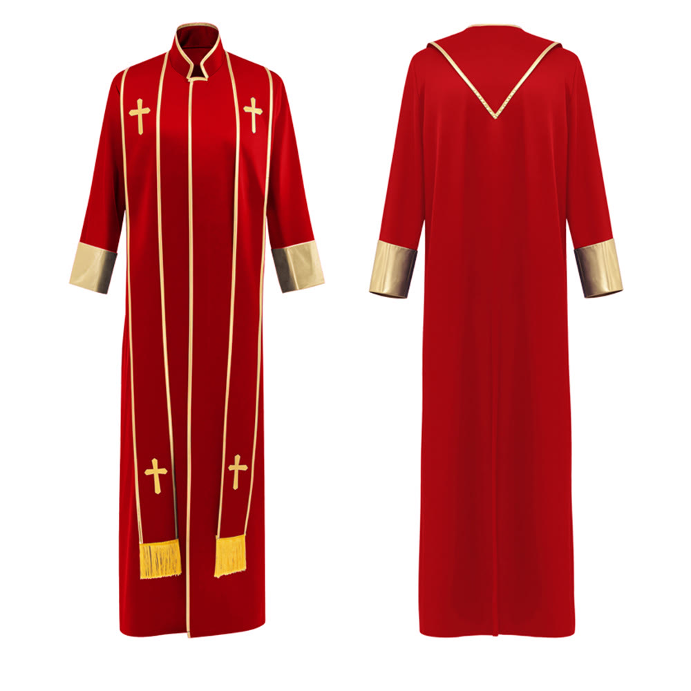 Christianartworkshop Traditional Pastor Robe With Vertical Cross Accents And Sleeve Trim Clergy Robe - image 2