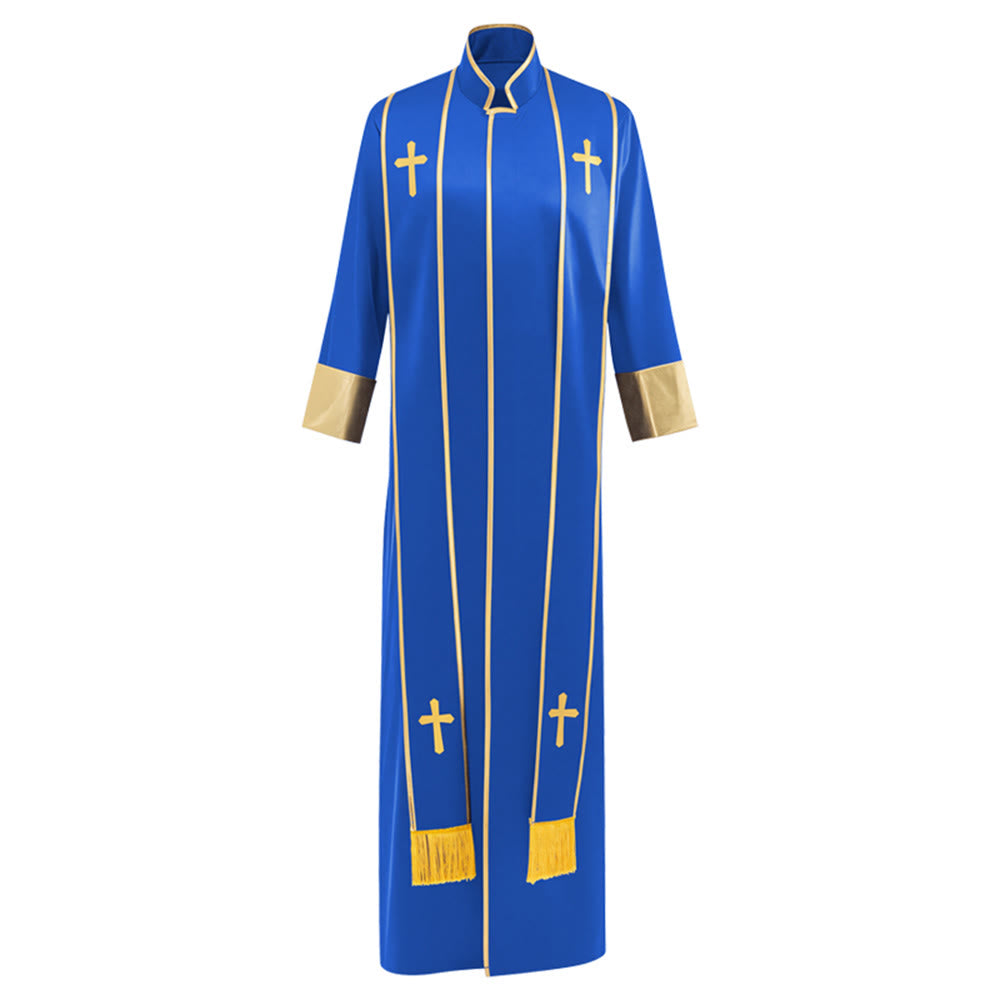 Christianartworkshop Traditional Pastor Robe With Vertical Cross Accents And Sleeve Trim Clergy Robe - Blue - 3XL - image 13