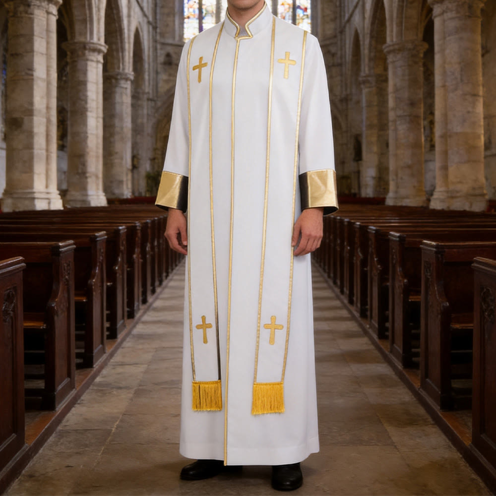 Christianartworkshop Traditional Pastor Robe With Vertical Cross Accents And Sleeve Trim Clergy Robe - image 15