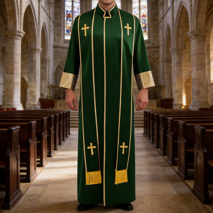 Christianartworkshop Traditional Pastor Robe With Vertical Cross Accents And Sleeve Trim Clergy Robe - image 3