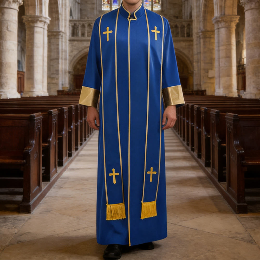 Christianartworkshop Traditional Pastor Robe With Vertical Cross Accents And Sleeve Trim Clergy Robe - image 12