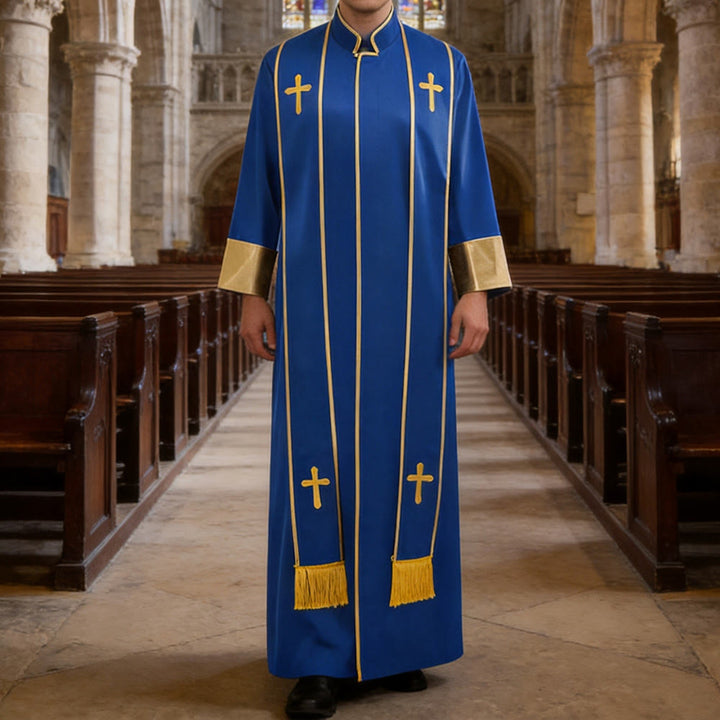 Christianartworkshop Traditional Pastor Robe With Vertical Cross Accents And Sleeve Trim Clergy Robe - image 12