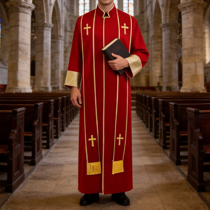Christianartworkshop Traditional Pastor Robe With Vertical Cross Accents And Sleeve Trim Clergy Robe - image 0