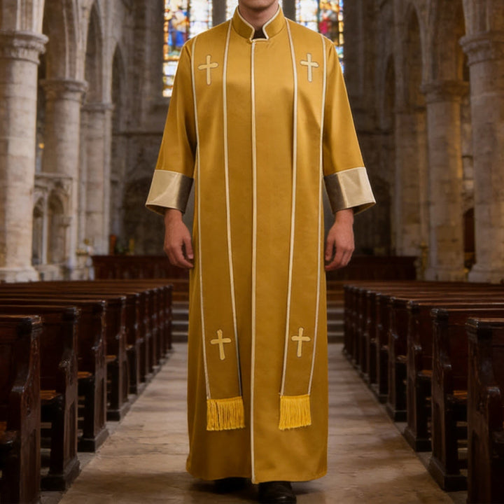 Christianartworkshop Traditional Pastor Robe With Vertical Cross Accents And Sleeve Trim Clergy Robe - image 24