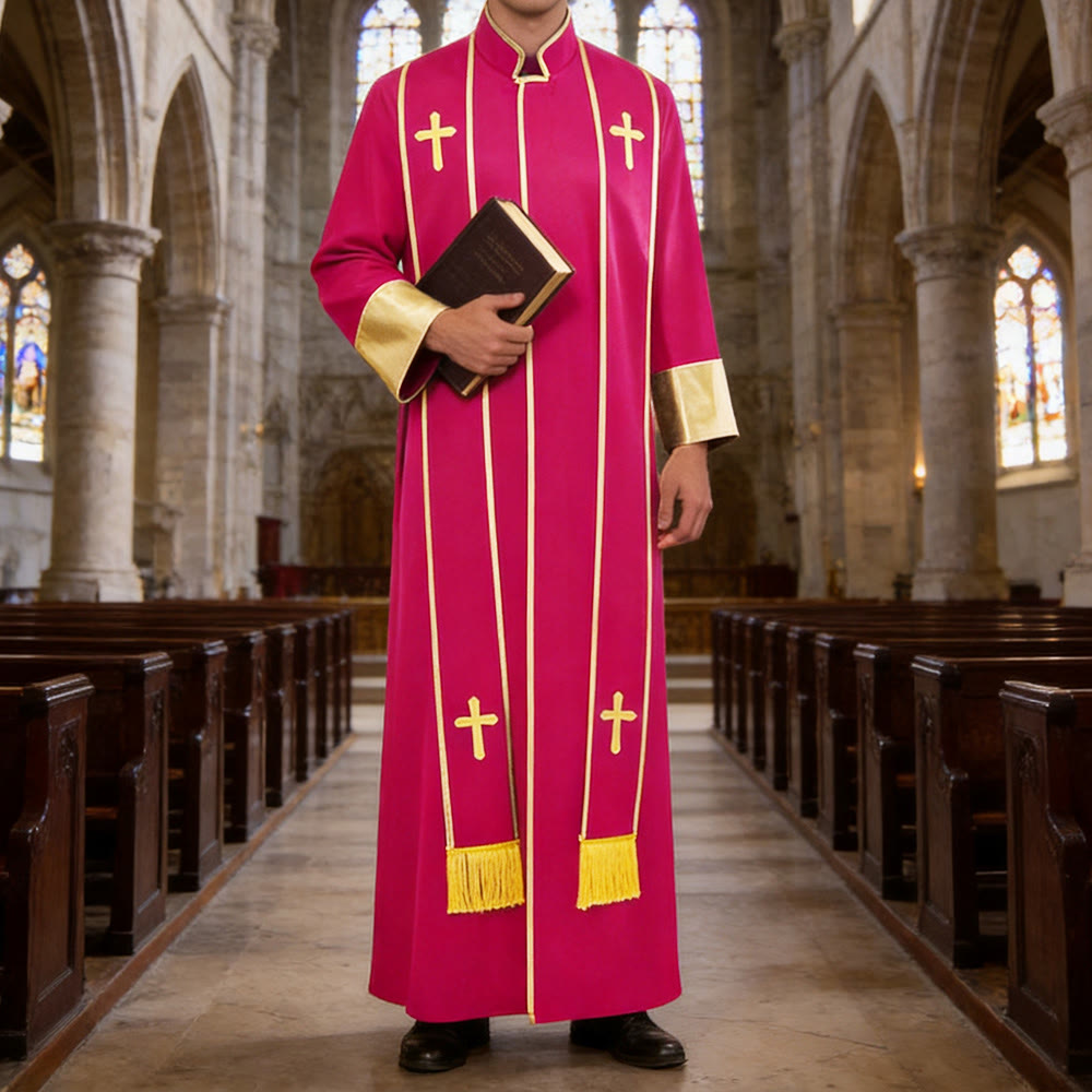 Christianartworkshop Traditional Pastor Robe With Vertical Cross Accents And Sleeve Trim Clergy Robe - image 9
