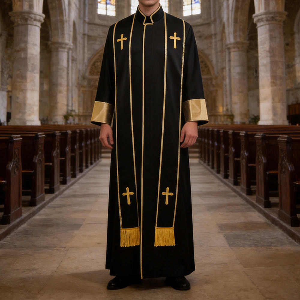 Christianartworkshop Traditional Pastor Robe With Vertical Cross Accents And Sleeve Trim Clergy Robe - image 6
