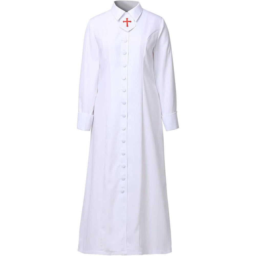 Christianartworkshop Women's Pastor Robe With Collar Cross Motif And Feminine Silhouette Women's Clergy Robe - White - 3XL - image 1