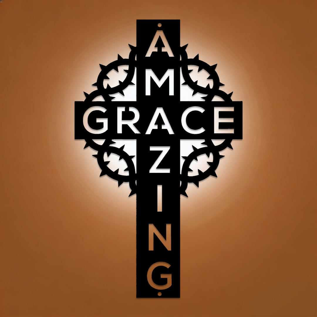 Christianartworkshop Amazing Grace Crown of Thorns Cross Metal Wall Decor: A Testament of Redemptive Love - image 0