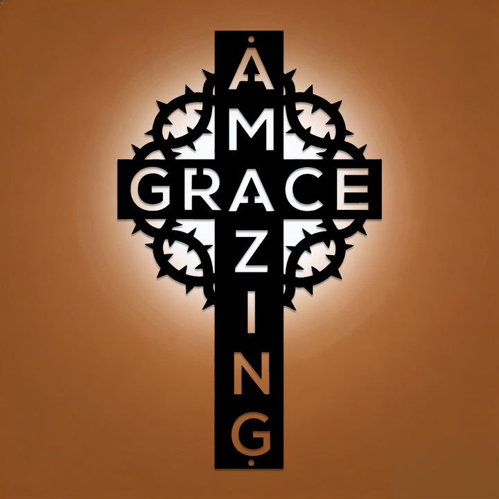 Christianartworkshop Amazing Grace Crown of Thorns Cross Metal Wall Decor: A Testament of Redemptive Love - image 0