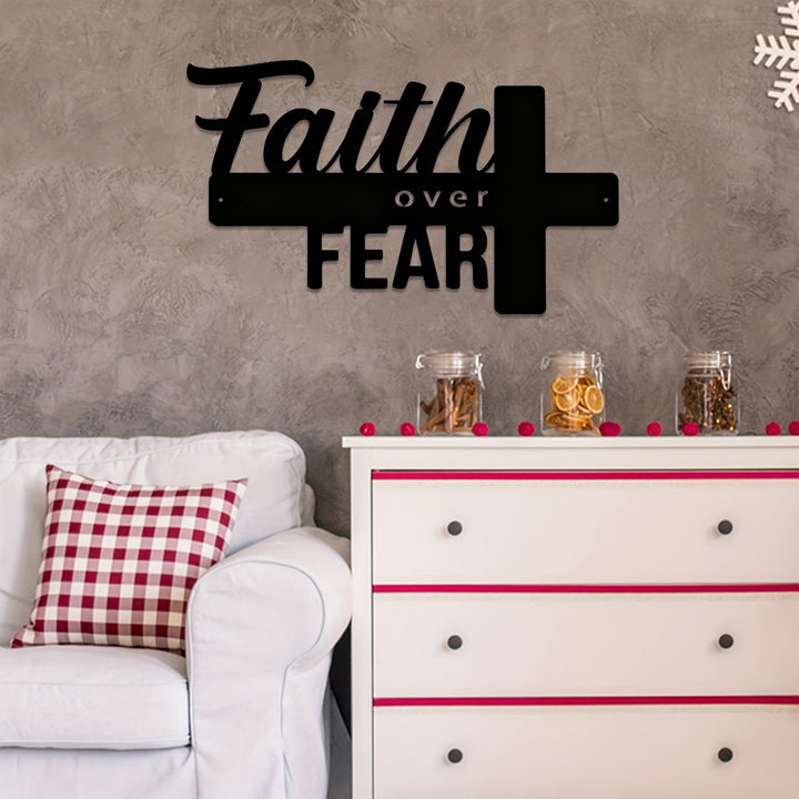 Christianartworkshop Cross-Design Faith Over Fear Metal Wall Decor: A Powerful Statement of Belief - image 1