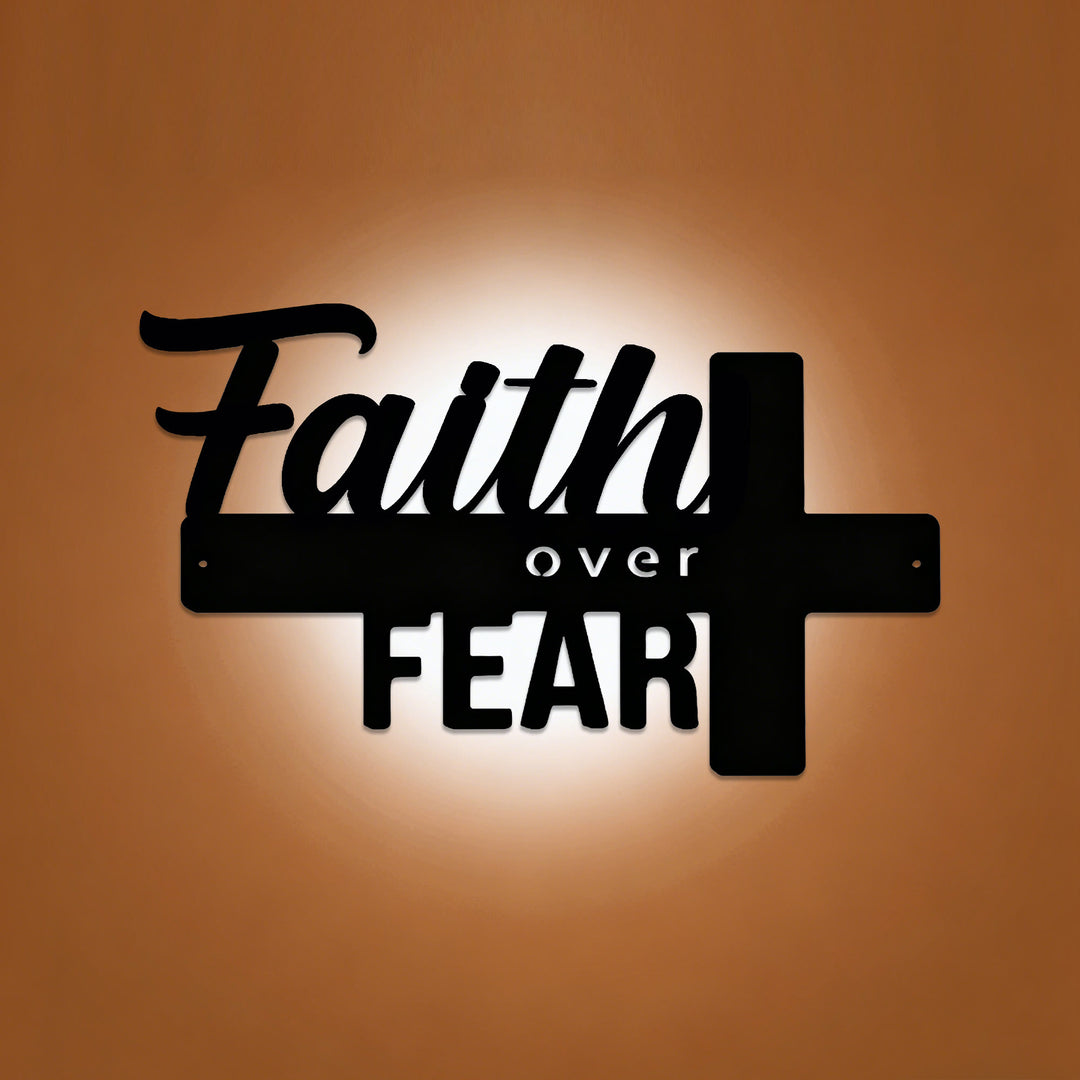 Christianartworkshop Cross-Design Faith Over Fear Metal Wall Decor: A Powerful Statement of Belief - image 0