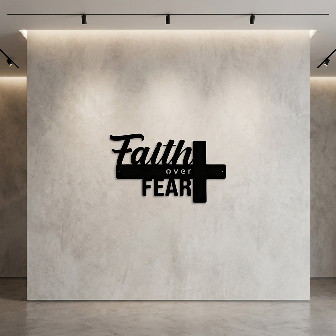 Christianartworkshop Cross-Design Faith Over Fear Metal Wall Decor: A Powerful Statement of Belief - image 2