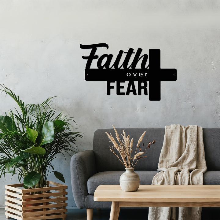 Christianartworkshop Cross-Design Faith Over Fear Metal Wall Decor: A Powerful Statement of Belief - image 4