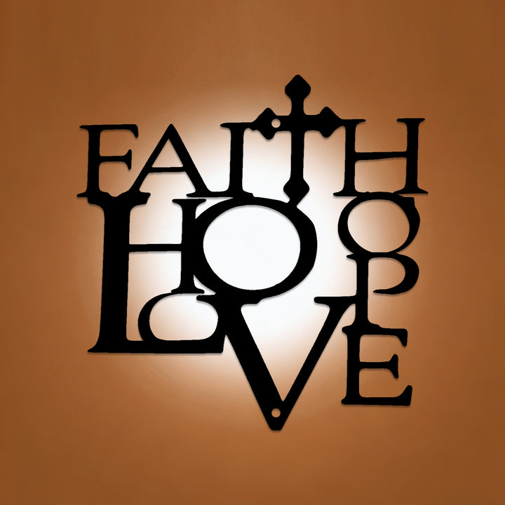 Christianartworkshop Faith Love Cross Integrated Metal Wall Decor: A Declaration of Core Christian Values - image 0