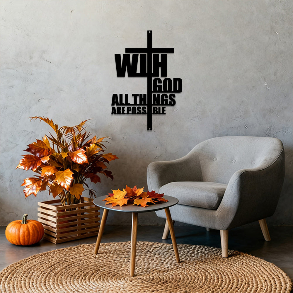 Christianartworkshop With God All Things Are Possible Cross-Integrated Metal Wall Decor: A Powerful Statement Of Faith - image 1