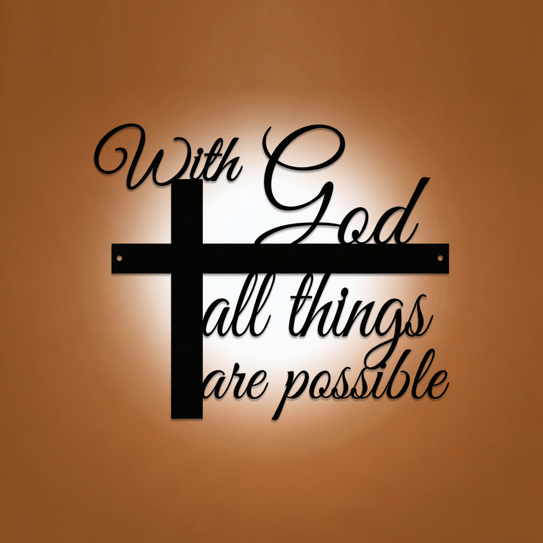 Christianartworkshop With God All Things Are Possible Cross-Integrated Cursive Metal Wall Decor: A Graceful Statement Of Faith - image 0