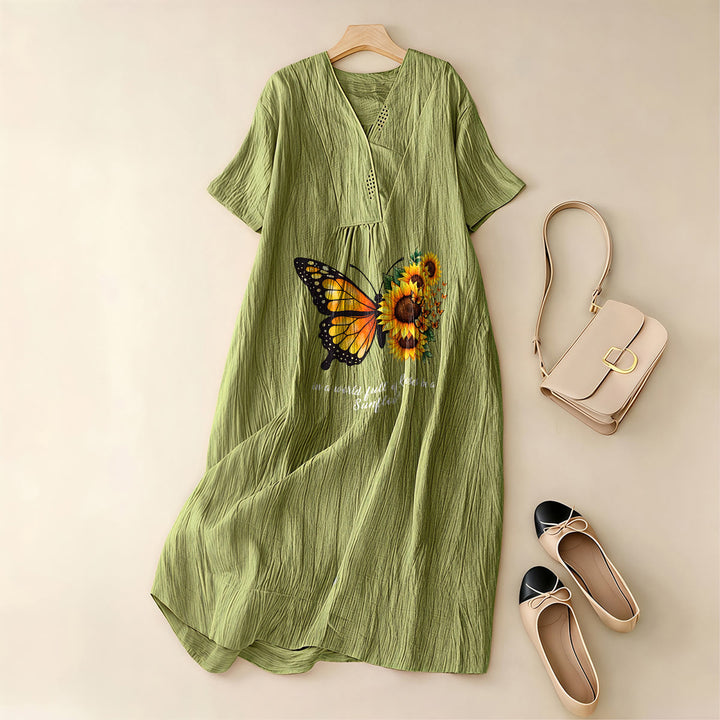 Christianartworkshop Butterfly & Sunflower Inspirational Quote V-Neck Short Sleeve Midi Dress - image 11