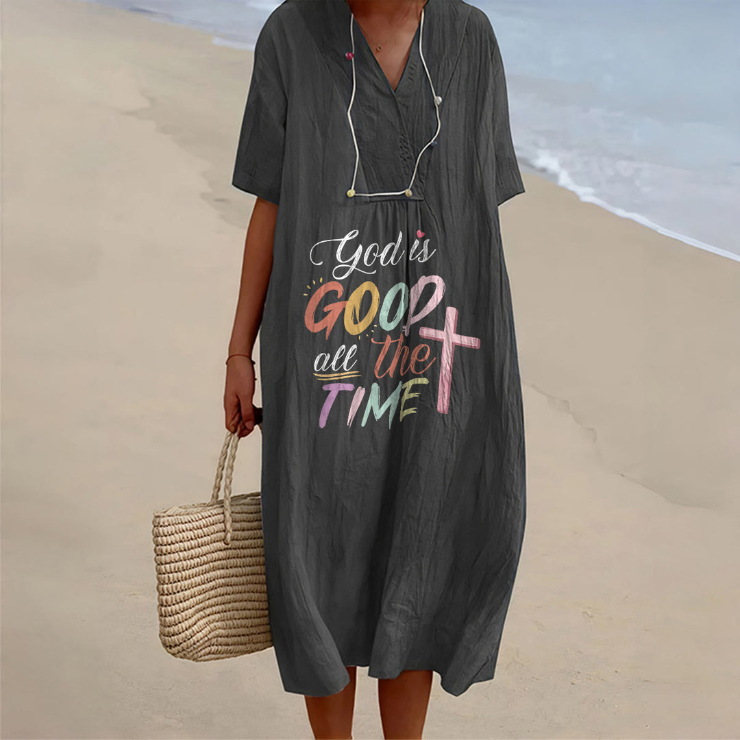 Christianartworkshop Faith-Inspired "God Is Good All The Time" V-Neck Short Sleeve Midi DressChristianartworkshop Faith-Inspired "God Is Good All The Time" V-Neck Short Sleeve Midi Dress - Black - 4XL - image 2