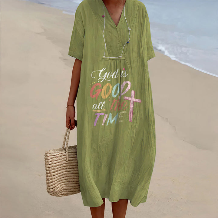 Christianartworkshop Faith-Inspired "God Is Good All The Time" V-Neck Short Sleeve Midi DressChristianartworkshop Faith-Inspired "God Is Good All The Time" V-Neck Short Sleeve Midi Dress - Olive Green - 4XL - image 10