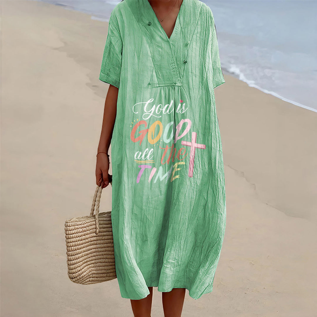 Christianartworkshop Faith-Inspired "God Is Good All The Time" V-Neck Short Sleeve Midi DressChristianartworkshop Faith-Inspired "God Is Good All The Time" V-Neck Short Sleeve Midi Dress - Green - 4XL - image 6