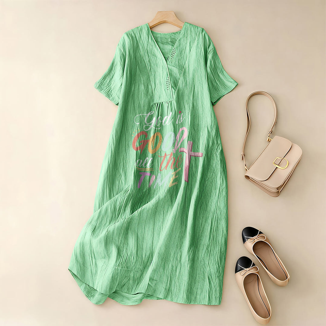 Christianartworkshop Faith-Inspired "God Is Good All The Time" V-Neck Short Sleeve Midi DressChristianartworkshop Faith-Inspired "God Is Good All The Time" V-Neck Short Sleeve Midi Dress - image 7