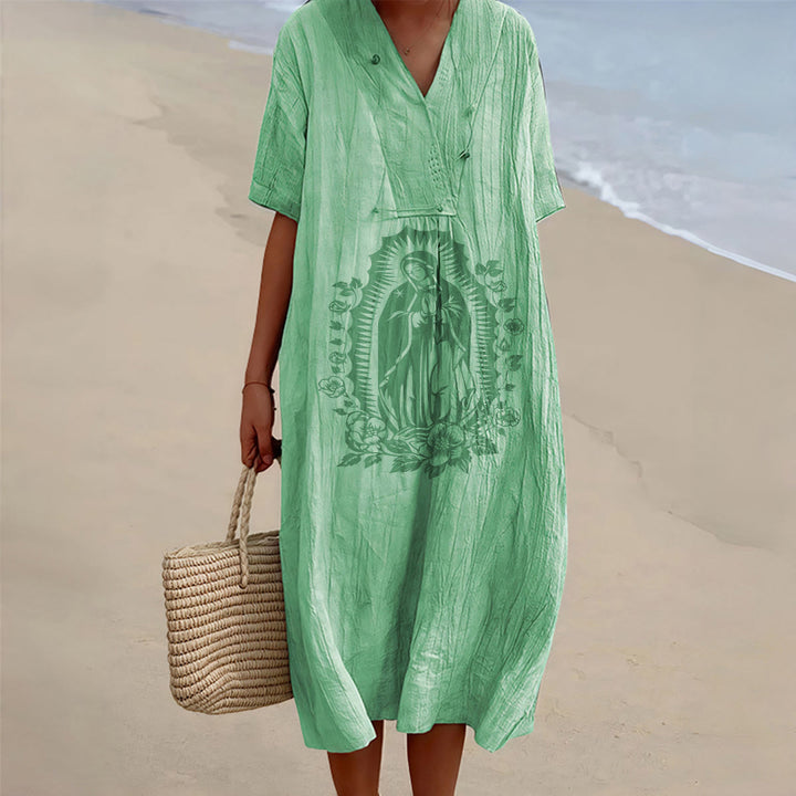 Christianartworkshop Our Lady of Guadalupe Silhouette V-Neck Short Sleeve Midi Dress - Green - 4XL - image 4