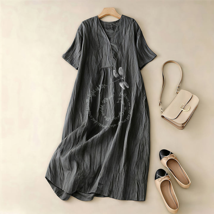 Christianartworkshop Relaxed Fit Dragonfly & Inspirational Verse V-Neck Short Sleeve Midi Dress - image 3