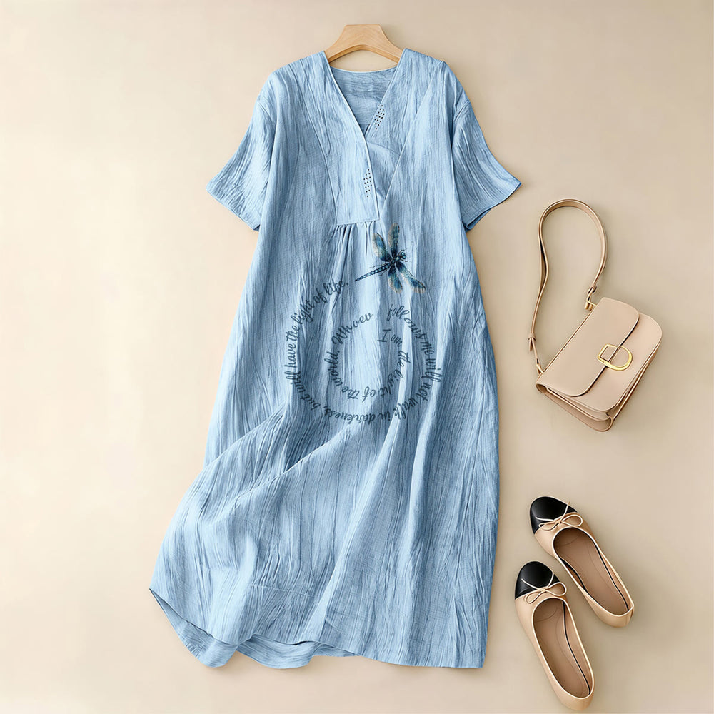 Christianartworkshop Relaxed Fit Dragonfly & Inspirational Verse V-Neck Short Sleeve Midi Dress - image 1